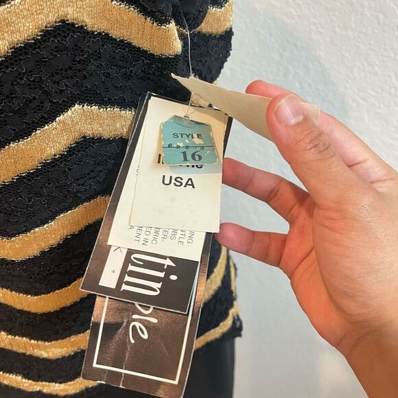 Vintage Sheri Martin Jumpsuit 16 Black Gold Classy Chevron‎ Formal Event - Picture 9 of 16